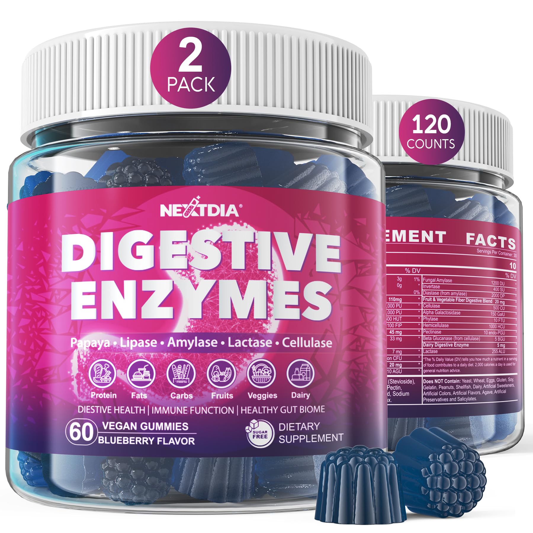 DIGESTIVE ENZYMES Gummies with Probiotics for Gut Health 60ct 2